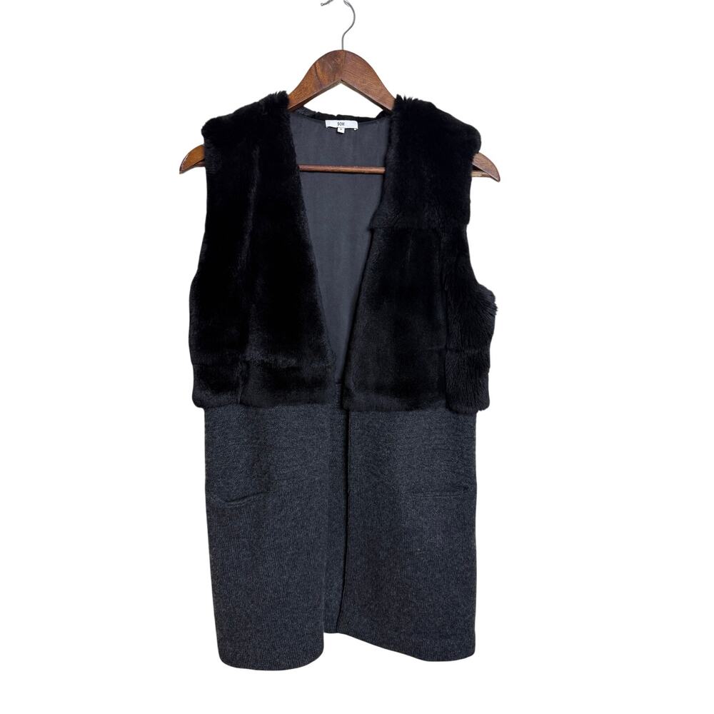 SOH Cashmere Rex Rabbit Fur Long Sweater Vest Silk Lined Size S